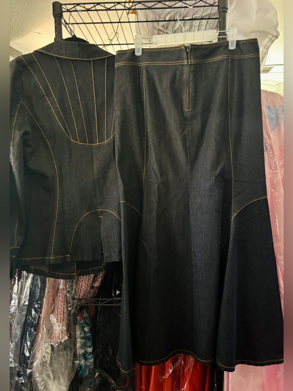 Monroe & Main Dark Wash Denim Skirt Suit Tailored Blazer & A-Line Midi Skirt - Picture 16 of 16